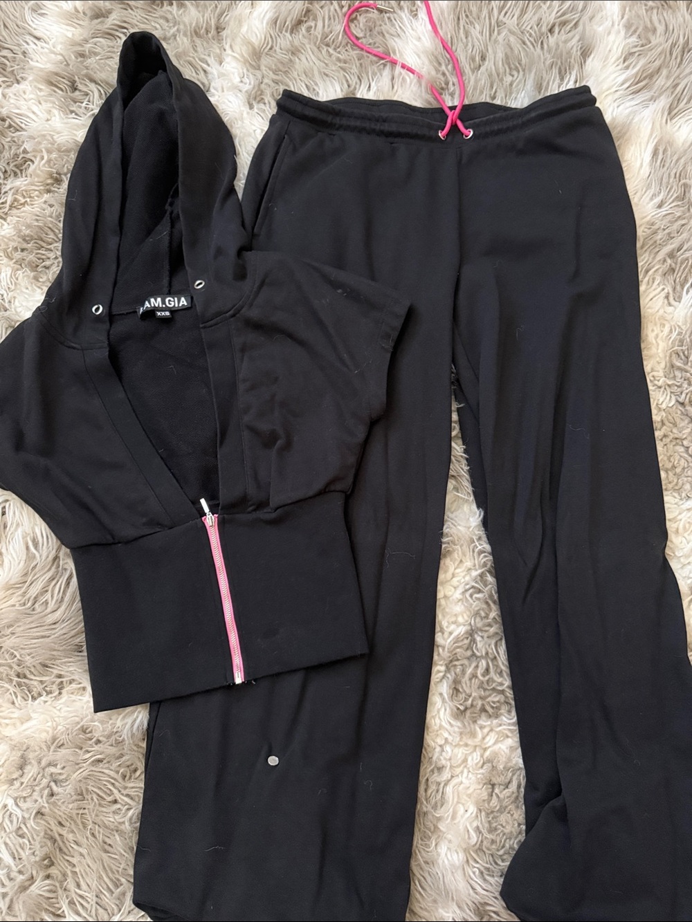 I.AM.GIA Black Hooded Lounge Set with Pink Accents